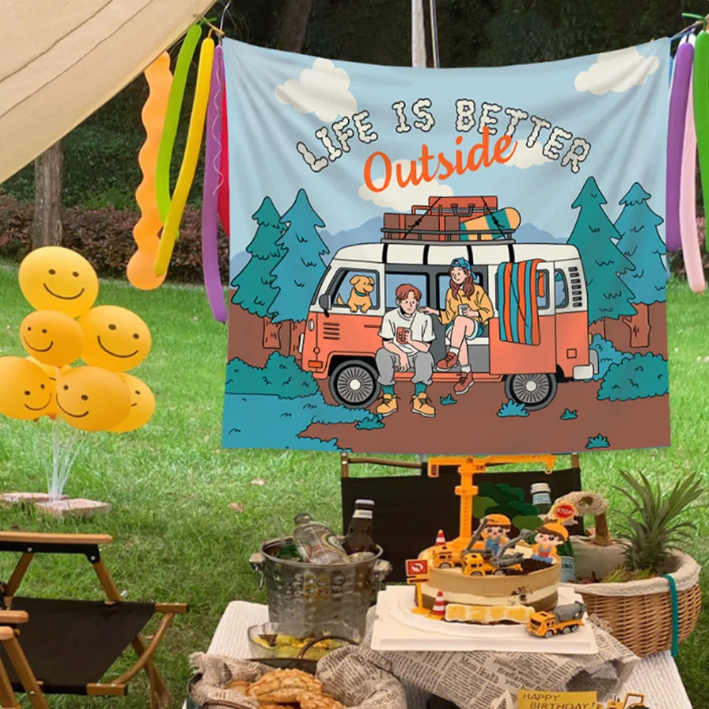 Outdoor Adventure Background - Retro Karavan Gobleni, Açık Hava Macerası