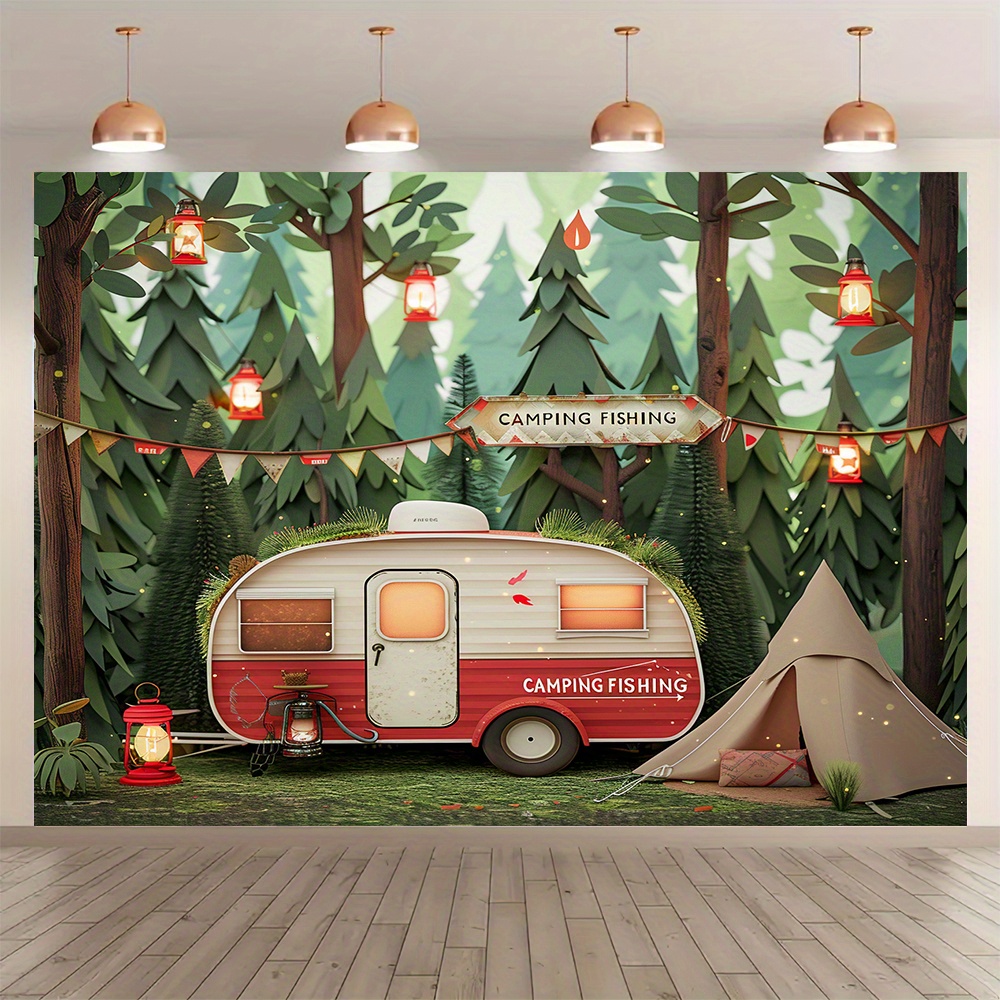 Outdoor Adventure Background - Orman Kampı Temalı Goblen, Karavan ve