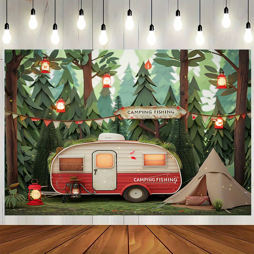 Polyester orman kamp tema arka - Outdoor Adventure Background incelemesi ve fiyatı