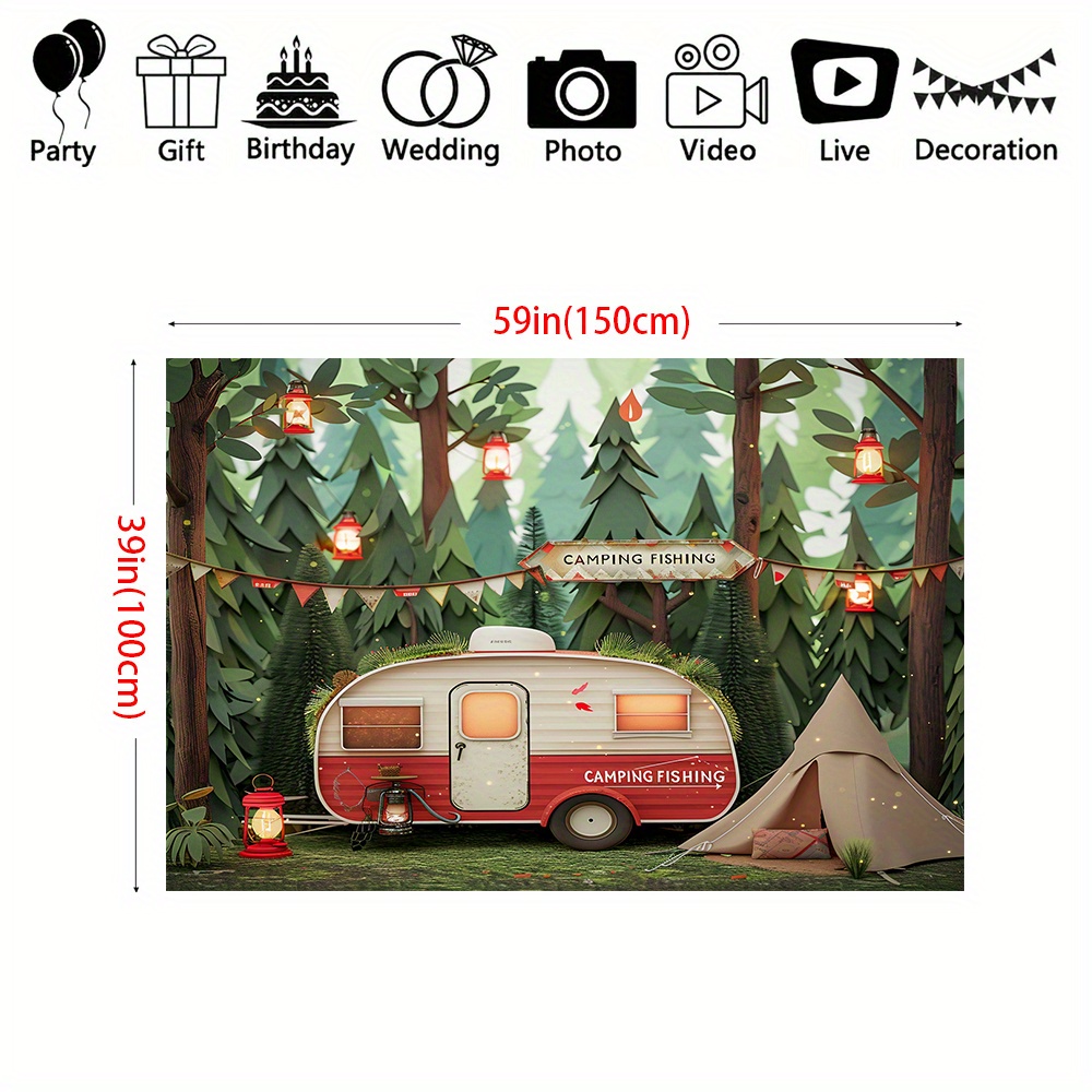 Polyester orman kamp tema arka - Outdoor Adventure Background incelemesi ve fiyatı