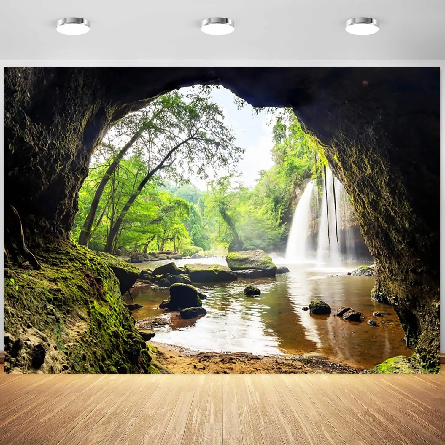 Orman Şelalesi Dağ Mağarası Ye - Outdoor Adventure Background incelemesi ve fiyatı