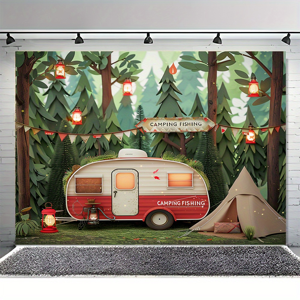Orman Kampı Temalı Goblen, Kar - Outdoor Adventure Background incelemesi ve fiyatı